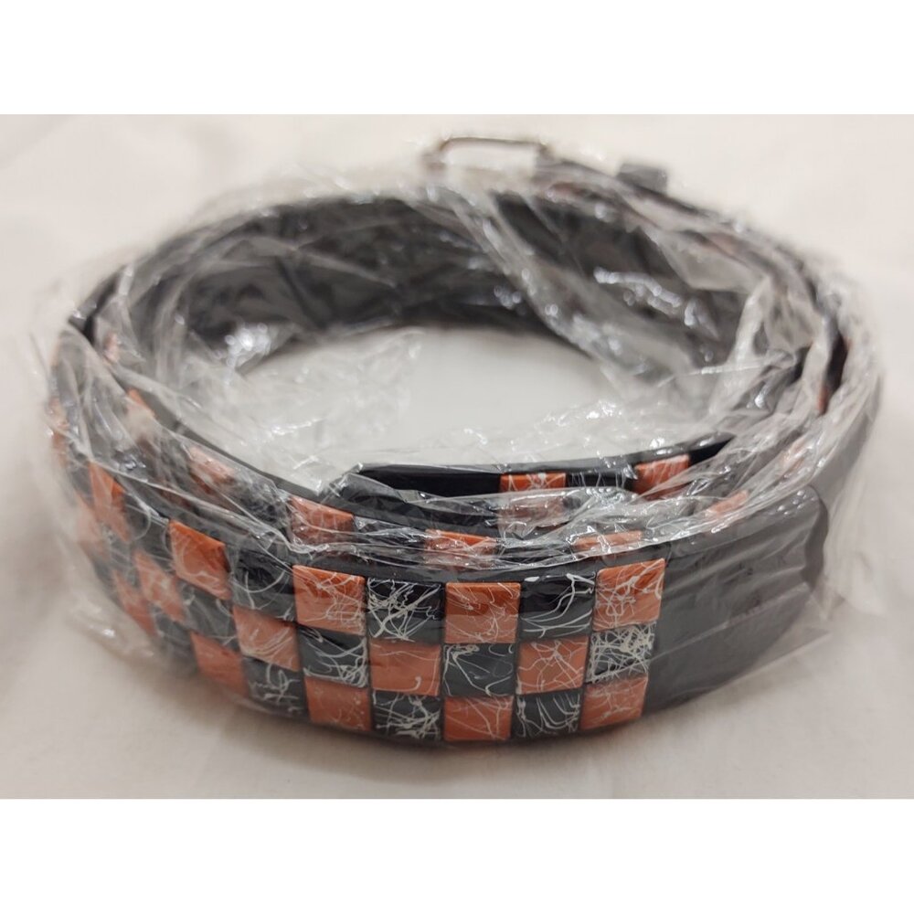 Black Faux Leather Studded Belt Orange Black Studs Urban Streetwear Style Adjust